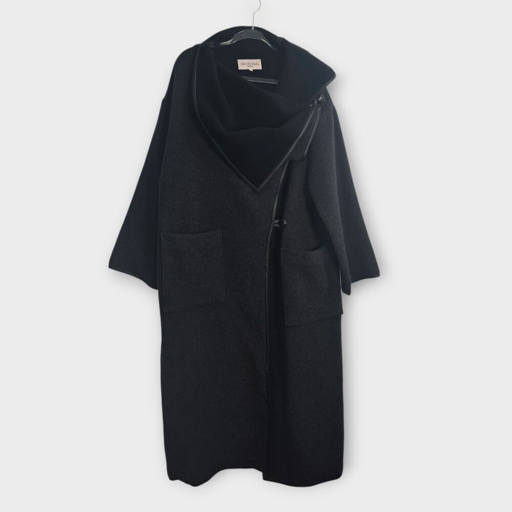 Ivan Grundahl Wool Blend Maxi Coat Asymmetric Button Faux Leather Minimalist